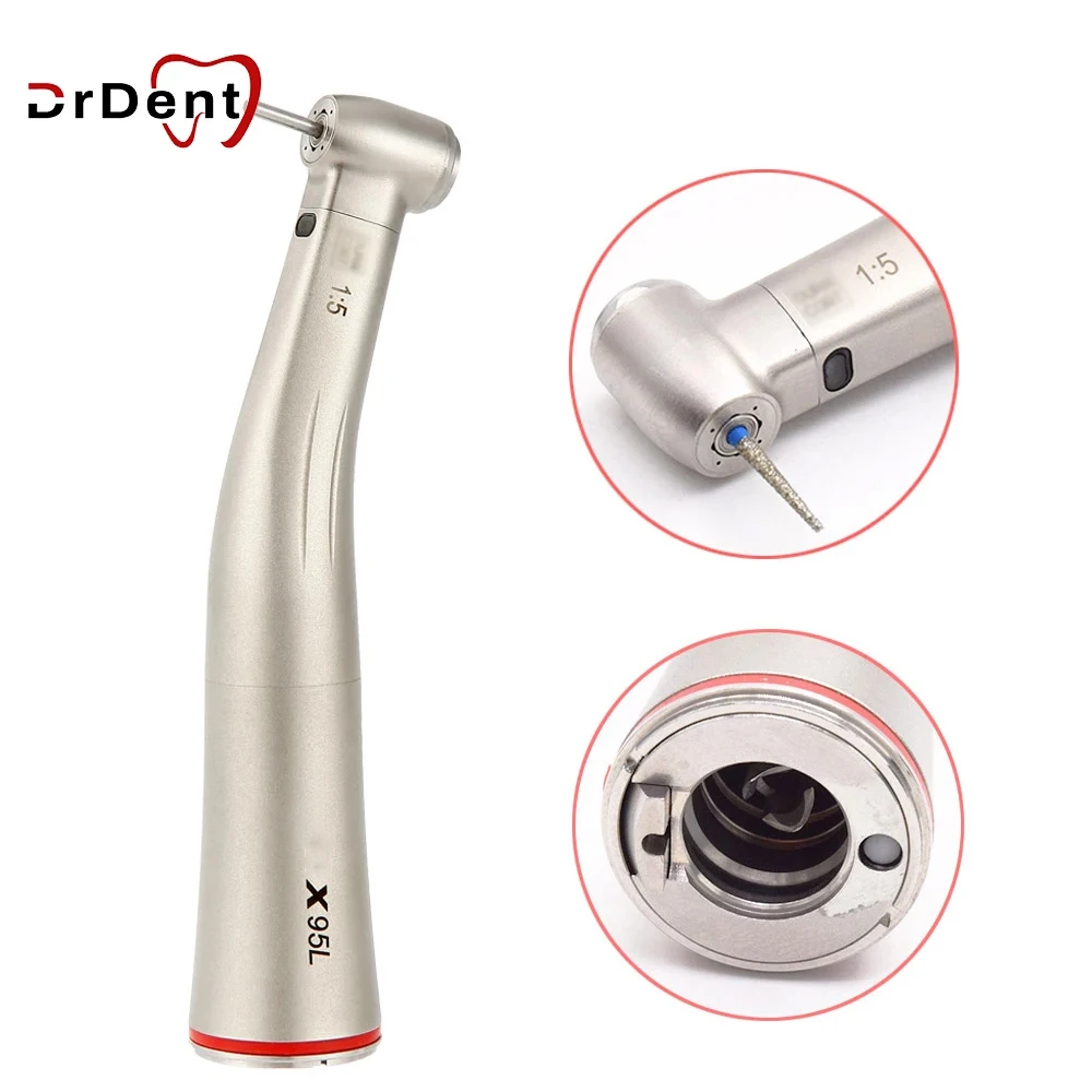 

Drdent Dental X95L Against Contra Angle 1:5 Increasing Speed Handpiece Push Button Fiber Optic Handpiece Inner Water Red Ring