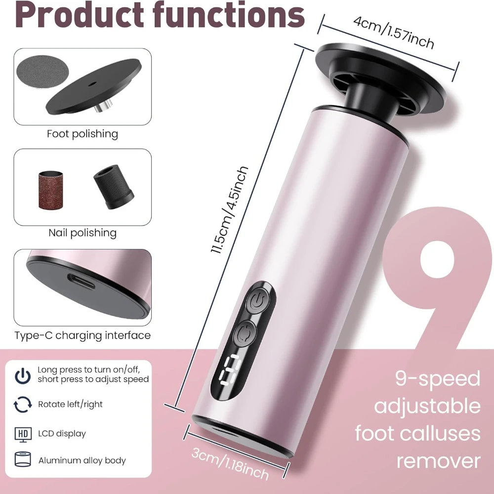 Electric Foot Callus Remover, 2 in1 Rechargeable Callus Remover for Feet, 9-Speed Cordless Electric Foot File Nail Grinder, Foot