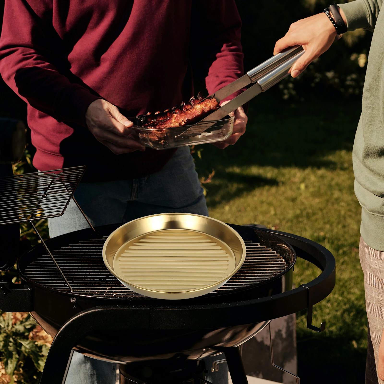 Plato de barbacoa, soporte para patatas fritas, platos metálicos de acero inoxidable para comer platos redondos para cenar, acampar y cumpleaños