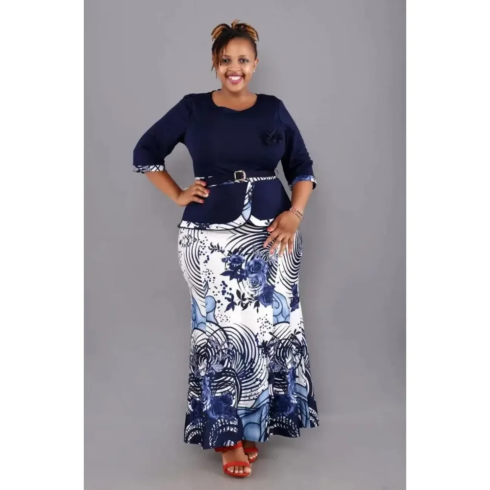 2024 2XL-6XL Christmas Two Piece Set Tops and Long Skirt African Clothes for Women Plus Size Clothing Robe Femme Party Suit