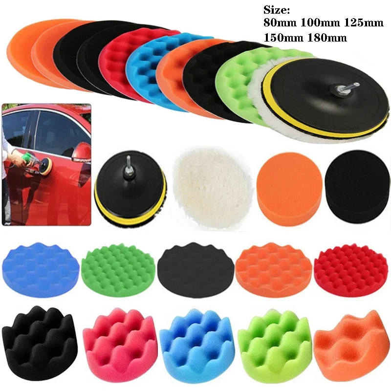 80/100/125/150/180mm Car Polishing Disc Self-Adhesive Buffing Waxing Sponge Wool Wheel Polishing Pad For Car Drill Adapter