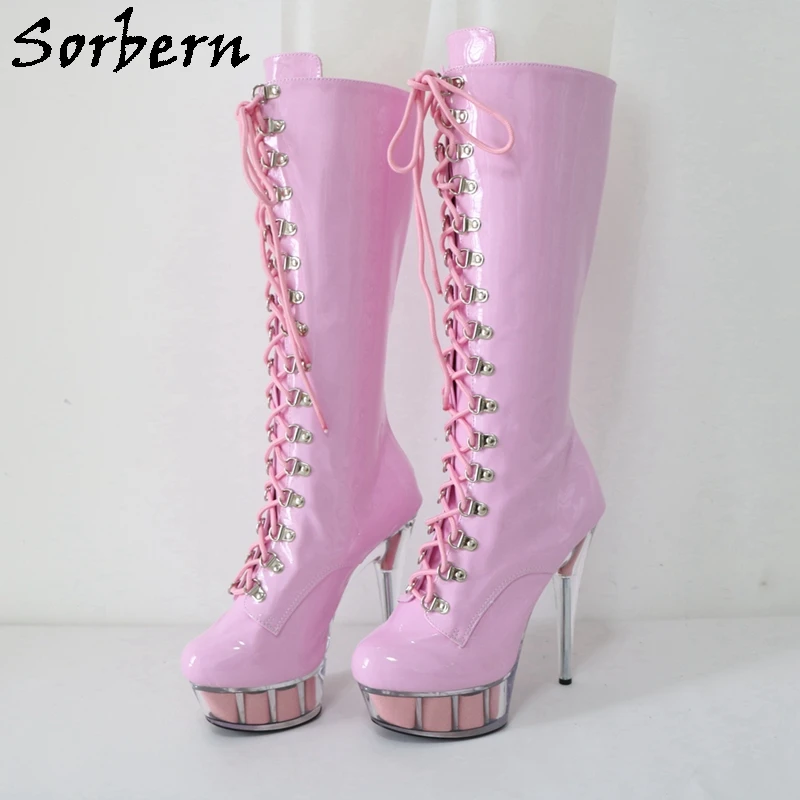 

Sorbern/женские сапоги на платформе с блестками 15 см, женские сапоги до колена для танцев на пилоне, на высоком каблуке из прозрачного плексигласа, размер 12