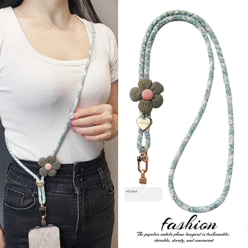

Новый универсальный ремешок для телефона на шею/через плечо для женщин, длинный, с плюшевым декором в виде нежных цветов, для улицы, защита от потери