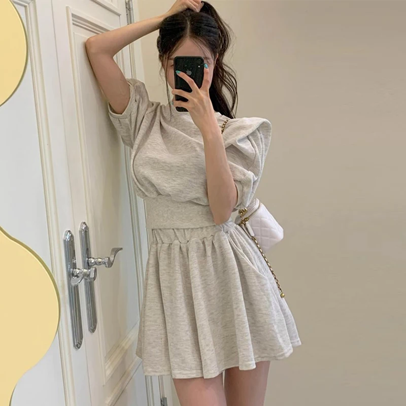 

Шикарная летняя утягивающая толстовка ort Sve с высокой талией, широкая юбка orts, комплект из двух предметов, универсальная смесь хлопка