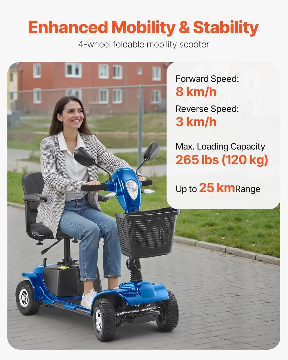 Heavy-Duty 4 Wheel Mobility Scooter for Adults & Seniors - Folding Electric Powered Mobility Scooter & 12 Mile Long Range