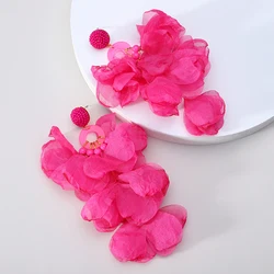Fashion Elegant Rose Flower Petal Beaded Long Dangle Earrings For Women 2022 Trend Luxury Design Fairy Wedding Party Jewelry