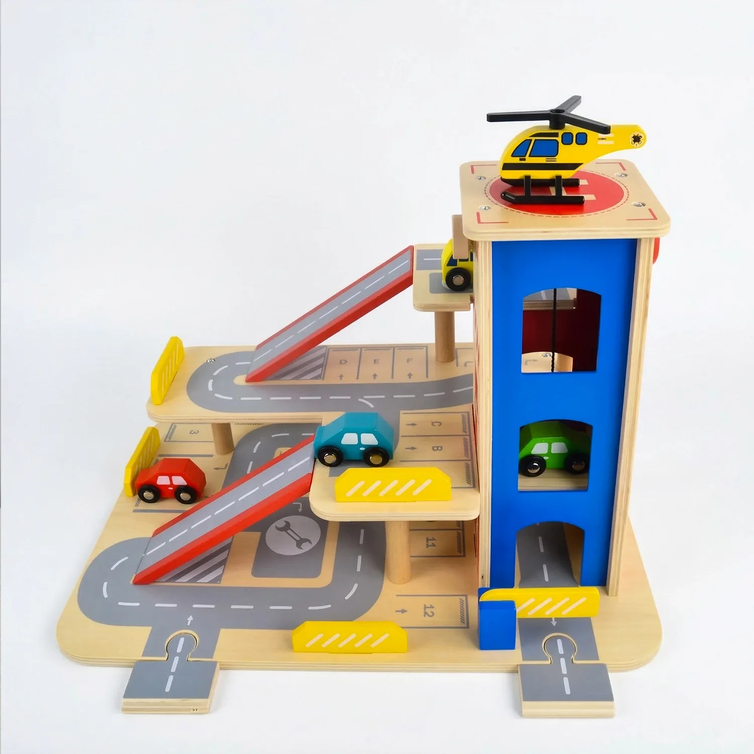 3 Levels Wooden Car Parking Garage With Gas Station Car Wash DIY Building Blocks Toy Set