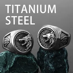Viking Valknut Rune Wolf Geri and Freki Men's Fashion Personality Wolf 316L Stainless Steel Ring
