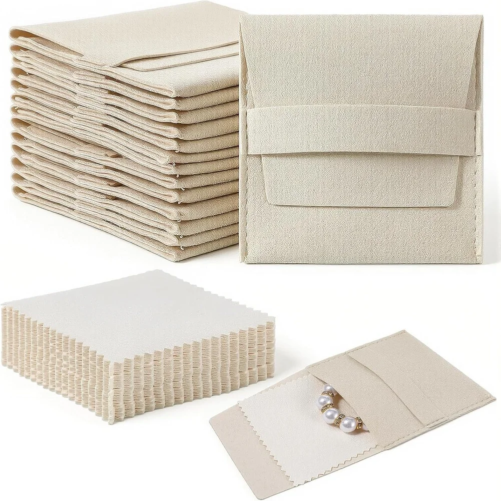 

Present Bag Beige Jewelry Pouch Ultra-soft Microfiber Fixed Strap Closure Elegant Design Gift-ready Wedding Favors