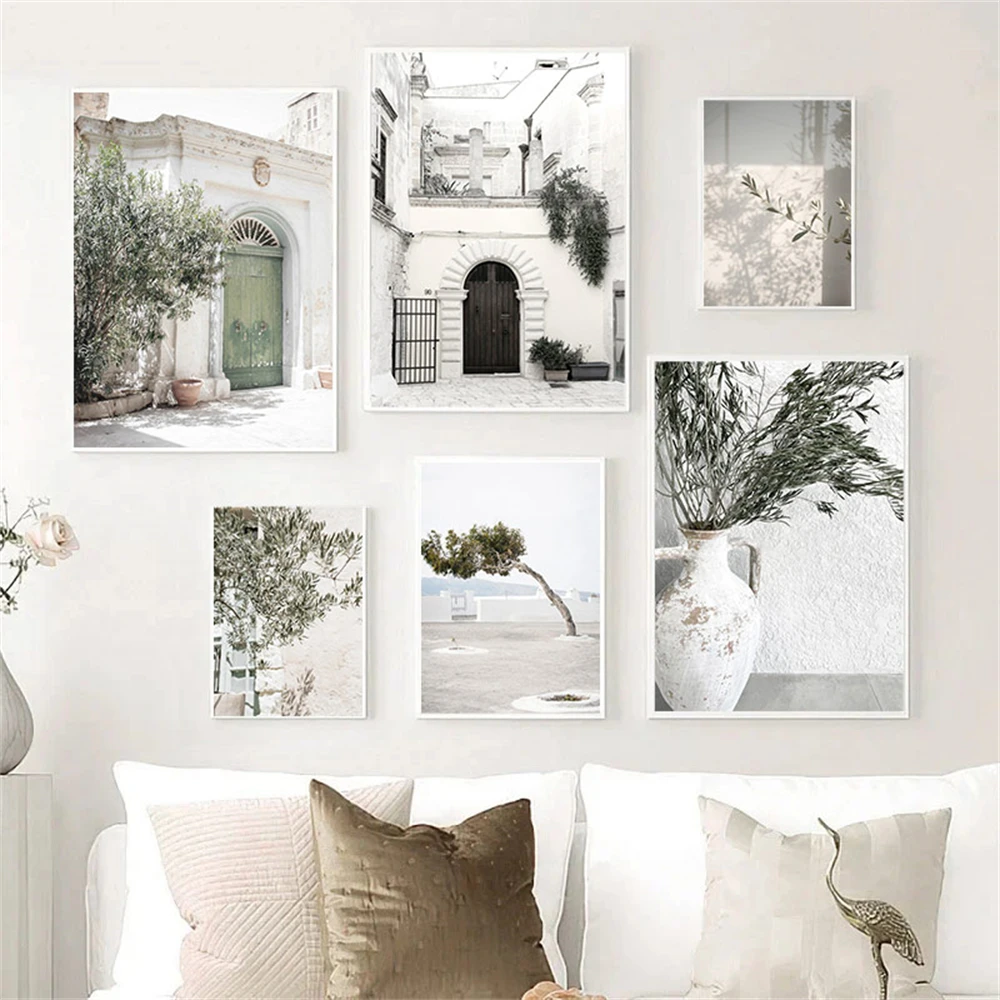 Italy Puglia Architecture Olive Tree Green Leaves Wall Art Posters Canvas Painting Nordic Print Wall Pictures Living Room Decor