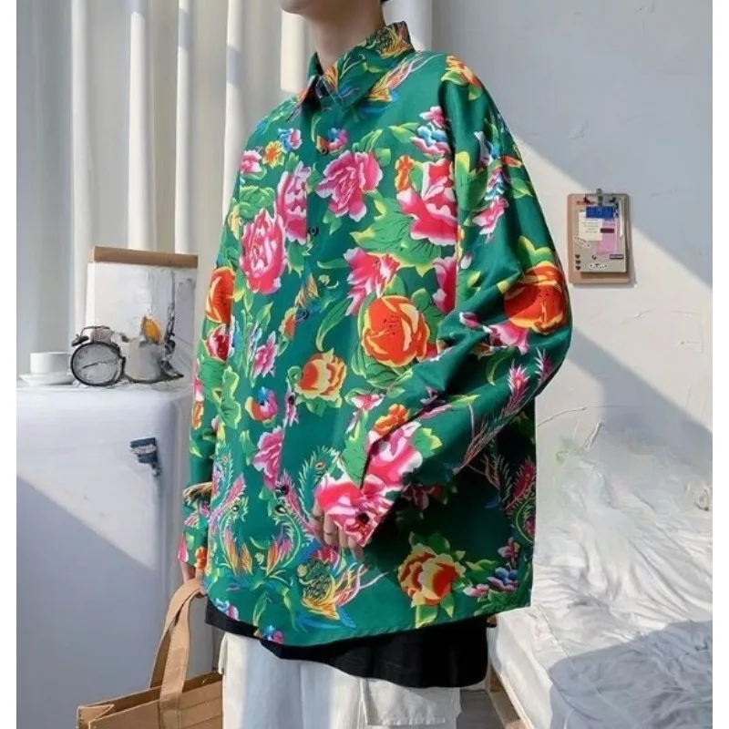 

Casual and Trendy Unisex Peony-flowered Shirts Northeastern Large-flowered Shirts Long-sleeved Unique Niche Ethnic Coat Trend