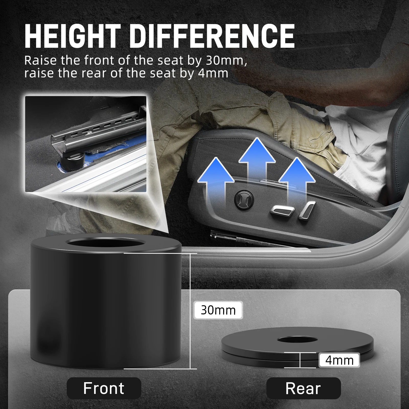 BEVINSEE Espaciador de ajuste de asiento de aluminio Elevador de asiento para VW para Golf MK7 para Golf 7 GTI R 2015-2021