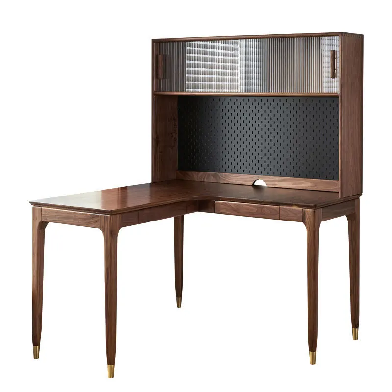 

North America imported black walnut corner desk bookshelf simple all solid wood cherry wood corner computer desk