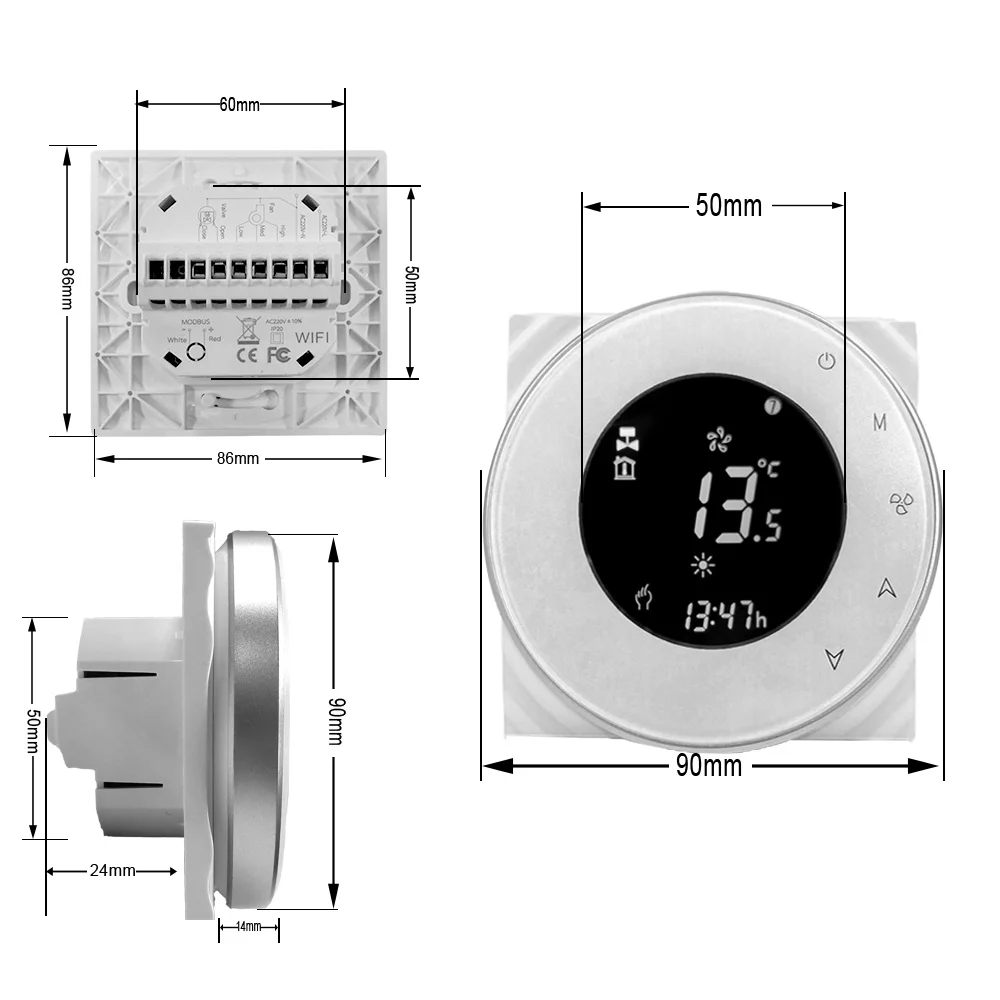WiFi Smart Thermostat for HVAC System Energy Saving PVC Air Conditioner with Flexible Features