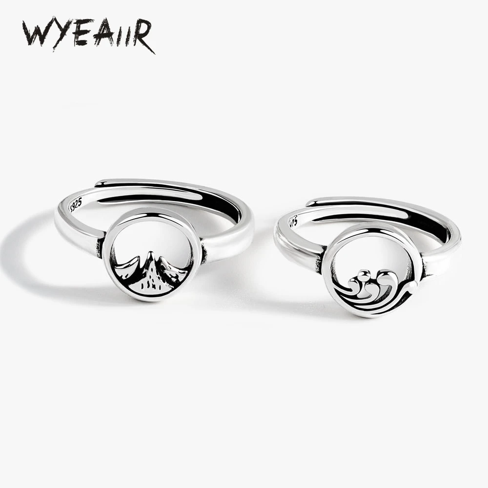 WYEAIIR Mountain Sea Oath Eternal Romantic Couple Ring Gift 925 Sterling Silver Resizable Opening Ring For Lovers Luxury Jewelry