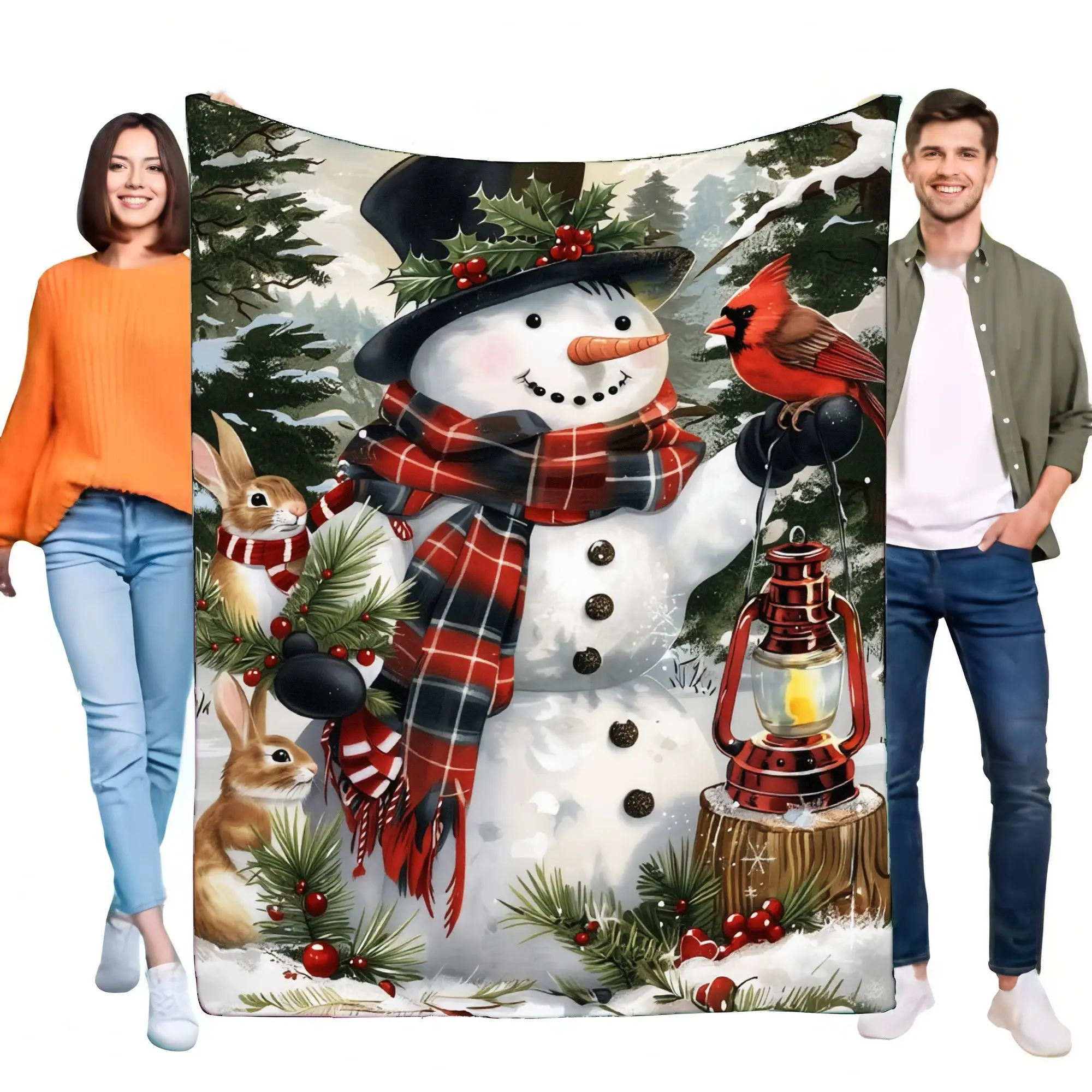Schneemann und Kardinal, gemütliche Fleecedecke, weicher Plüschüberwurf, perfekt für die Winterdekoration, Weihnachtsgeschenkidee für Zuhause und Liebe, Li