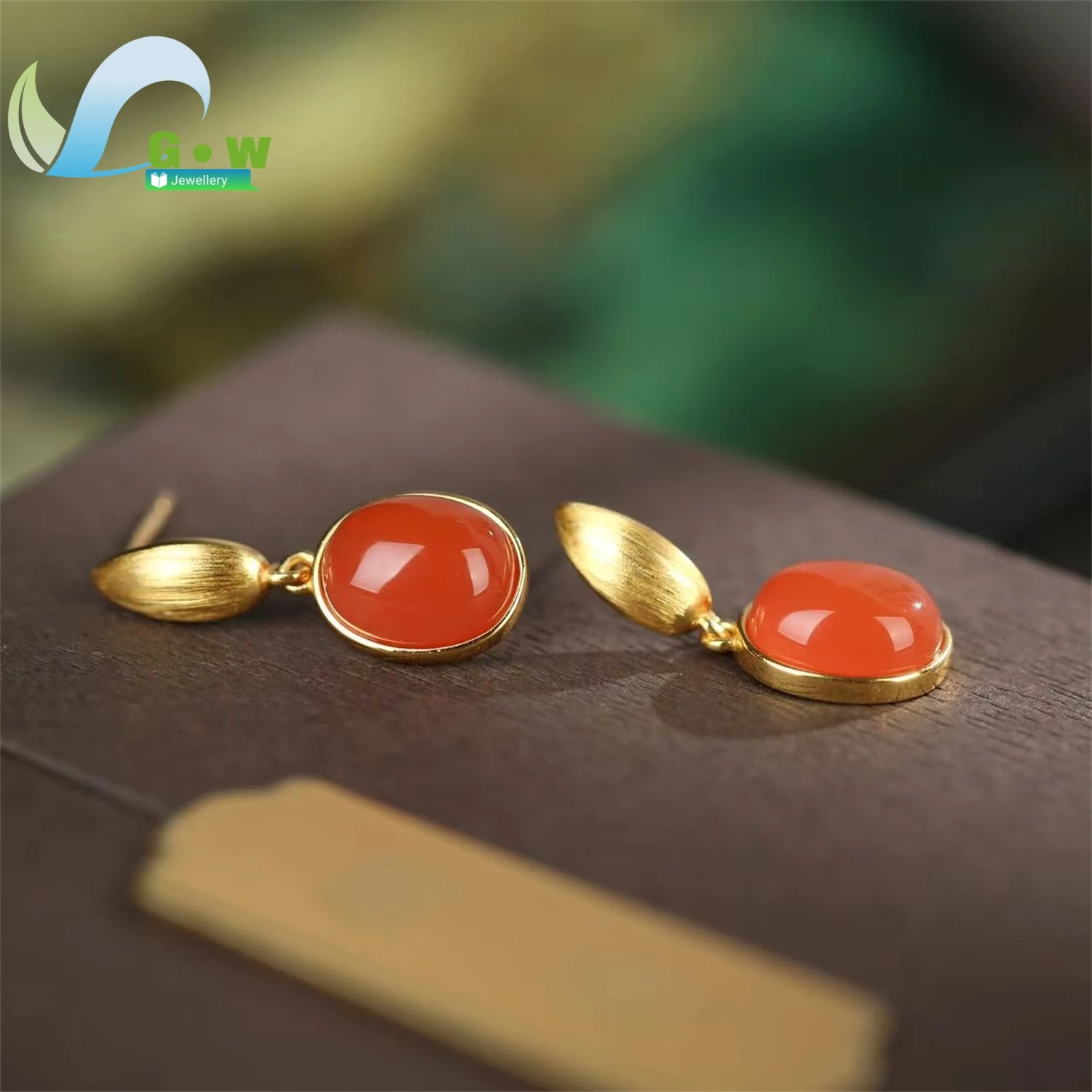 Natural Red Agate Leaf Shape Drop Earrings for Women Elegant Delicate Fine Jewelry Gift Boho Chic Statement Party Trendy