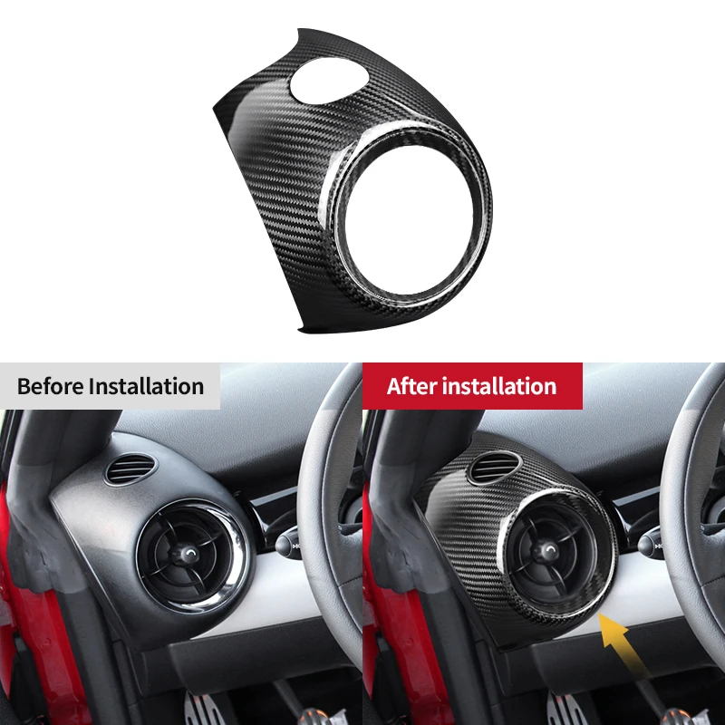 إطار فتحة تهوية من ألياف الكربون الصلبة الحقيقية لميني كوبر R54 R56 R57 R58 R59 R60 ملحقات داخلية غطاء مخرج تيار متردد جانبي