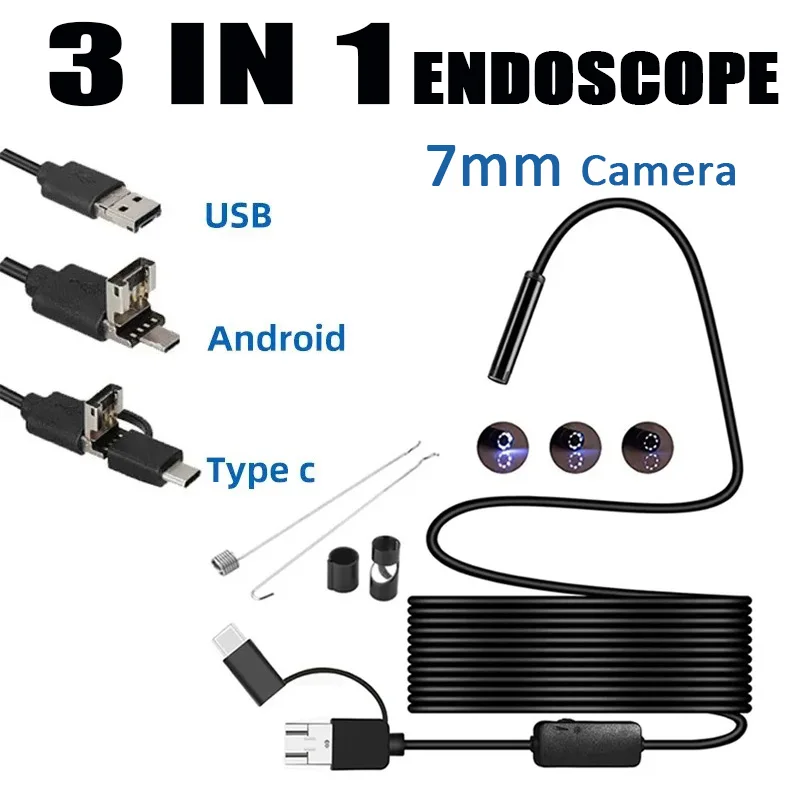 Auto Repair Inspection Tools Endoscope Newest 7.0mm USB Type-C Endoscope Camera Android PC Inspection Scope Borescope Camera