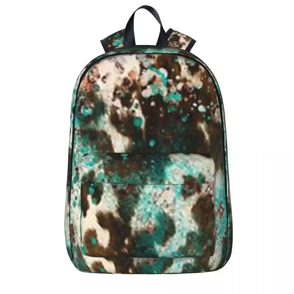 

Western Boho Cowhide Turquoise Pattern Backpack Casual Student School Bag Laptop Rucksack Travel Rucksack Large Capacity Bookbag