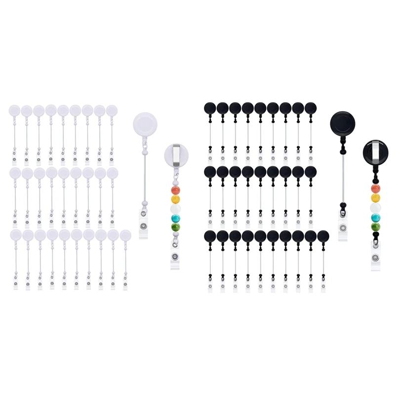 30 Pcs Beadable Badge Reel Retractable, DIY Blank Badge Reel Kit With Belt Clip Beadable Items Gift For Office Supplies