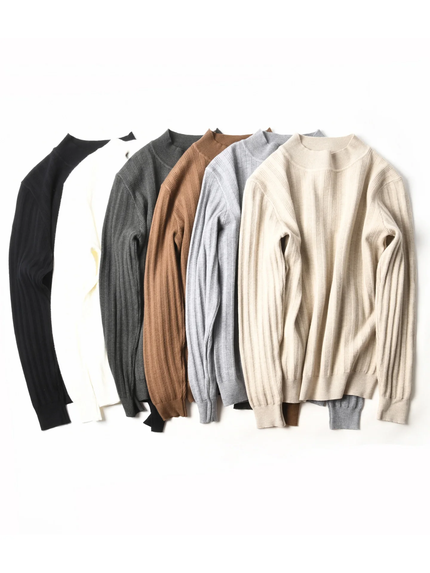 Comfortable American Style Knitted Sweater Men's Half High Collar Texture Stripe Pattern Autumn Winter Fashionable Base Layer
