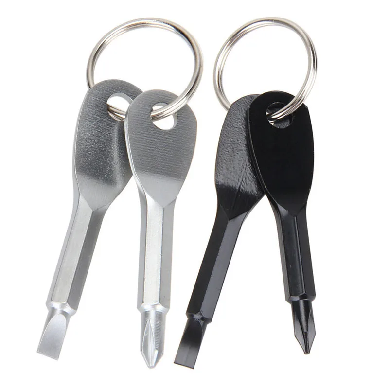 1 Set Stainless Steel Mini EDC Multifunction Screwdriver Key Shape Slotted Screwdrivers Keychain Pocket Repair Tool