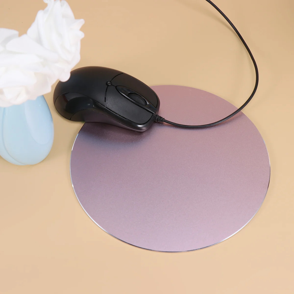 Round Mouse Pad Aluminum Metal Smooth Surface Anti-Slip Base for Pc Laptop Desktop Gaming Computer Mat Grey 200x200mm