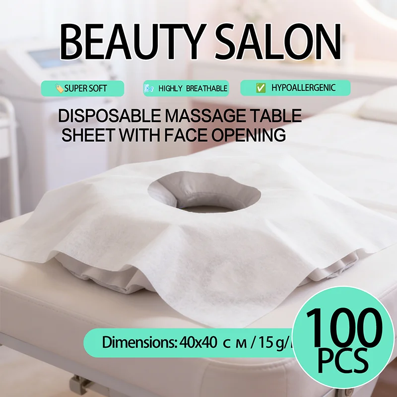 100pcs Disposable Beauty Salon Face Towel with Hole for Face Lying Pillow Massage Bed Hole Cross Lightweight Breathable Face