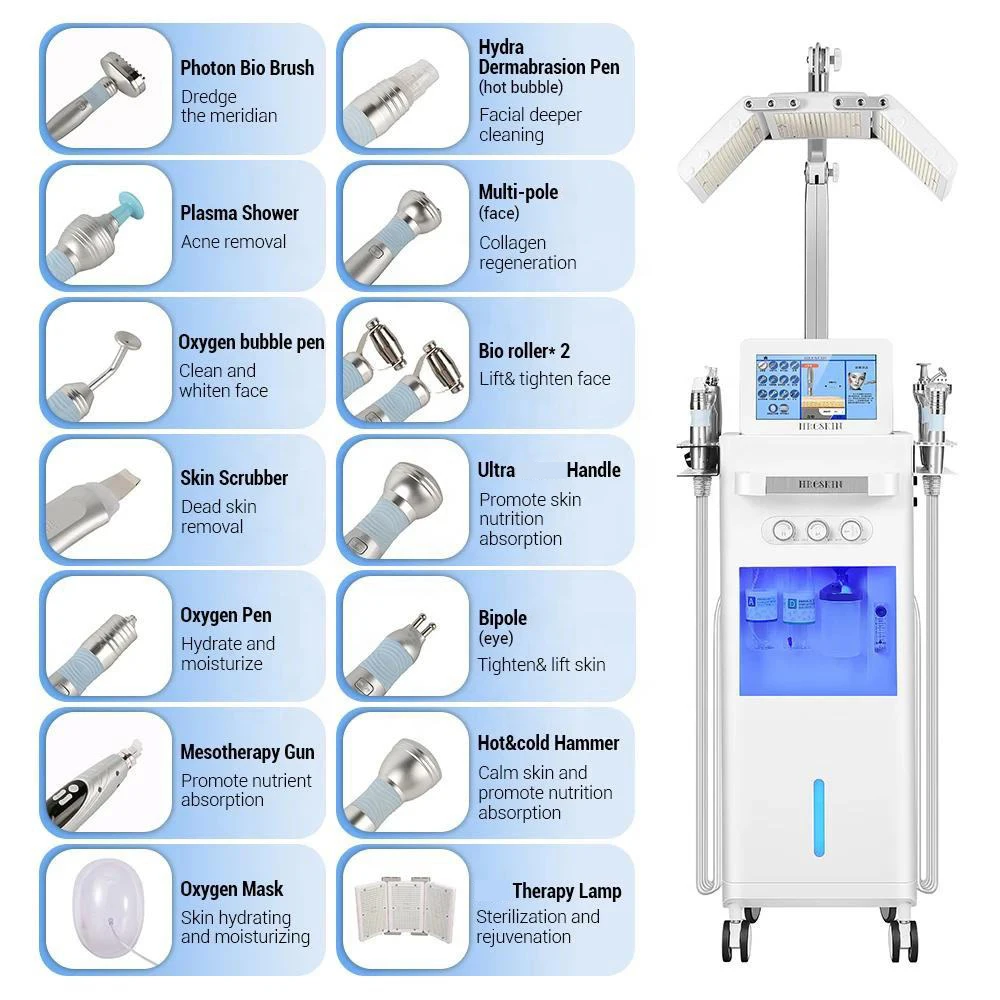 Professional 15 IN 1 Hydra Dermabrasion Oxygen Jet Machine Deep Cleaning Skin Whitening Wrinkle Removing Beauty Equipment