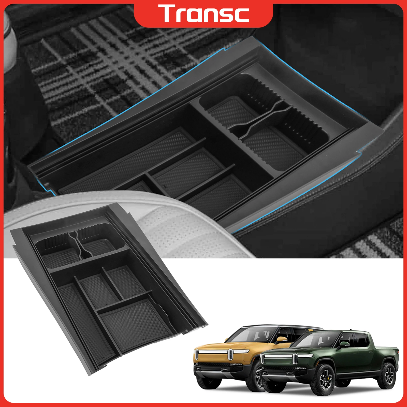 

Lower Center Console Organizer Tray With Adjustable Cup Holder Push-Pull Storage Box For Rivian R1T/R1S Accessories 2022 2023