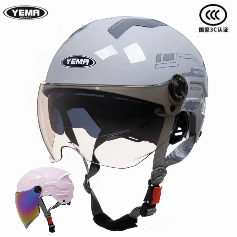 

YEMA New Half Helmet Double Lens Large Breathable New Tail Design Electric Vehicle Motorcycle Riding Helmet Para Casco Casque