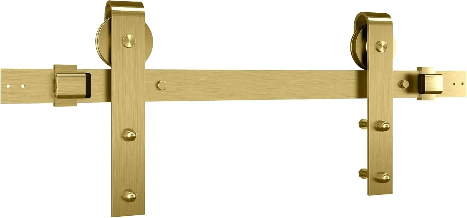 72 in, Brushed Gold N700-006 Interior Sliding Barn Door Hardware One Piece Designer Kit with Soft Close