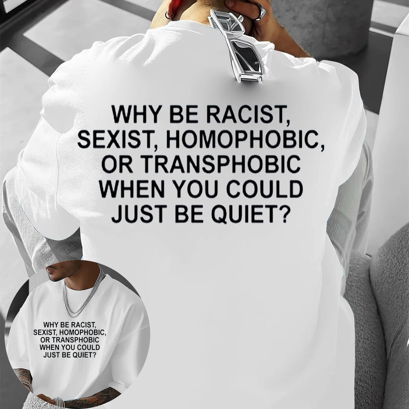 

25-26 Why Be Racist Frank T-shirt Blond Hip Hop Trend Tshirt Ocean Hip-Hop Oversized T Shirt Men Women Casual Short Sleeve Y2K