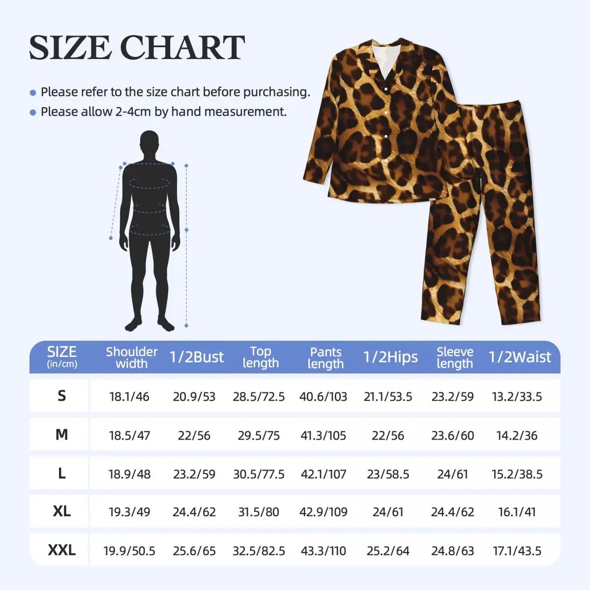 Gouden Giraffe Print Kunstwerk Pyjama Sets Kawaii Nachtkleding Mannen Lange Mouw Casual Dagelijks 2-delig Nachtkleding Plus Size 2XL