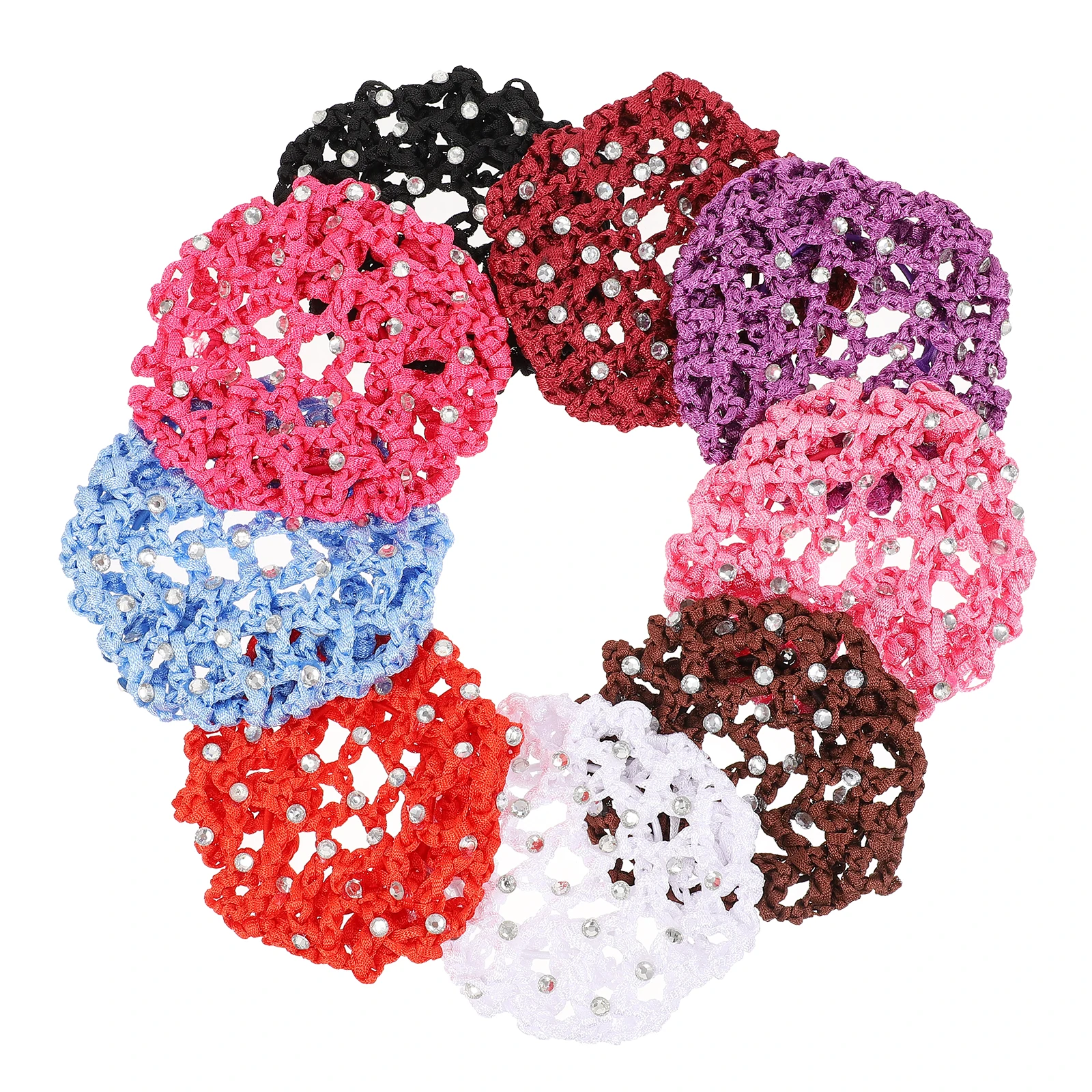 

9 PCS Women's Heads Bun Net with Rhinestones Hair Jewelry for Headband Accessories Cover Fabric Covers