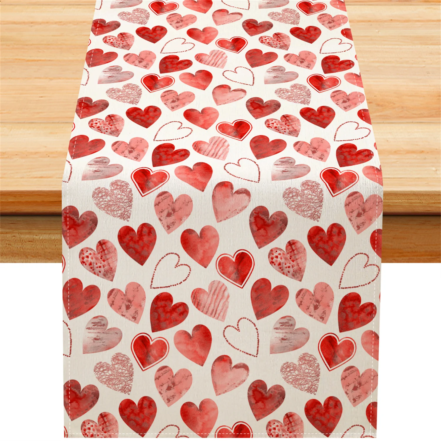 Valentine's Day Pink Heart Table Runner - Linen Indoor Outdoor Wedding Anniversary Party Dining Decor