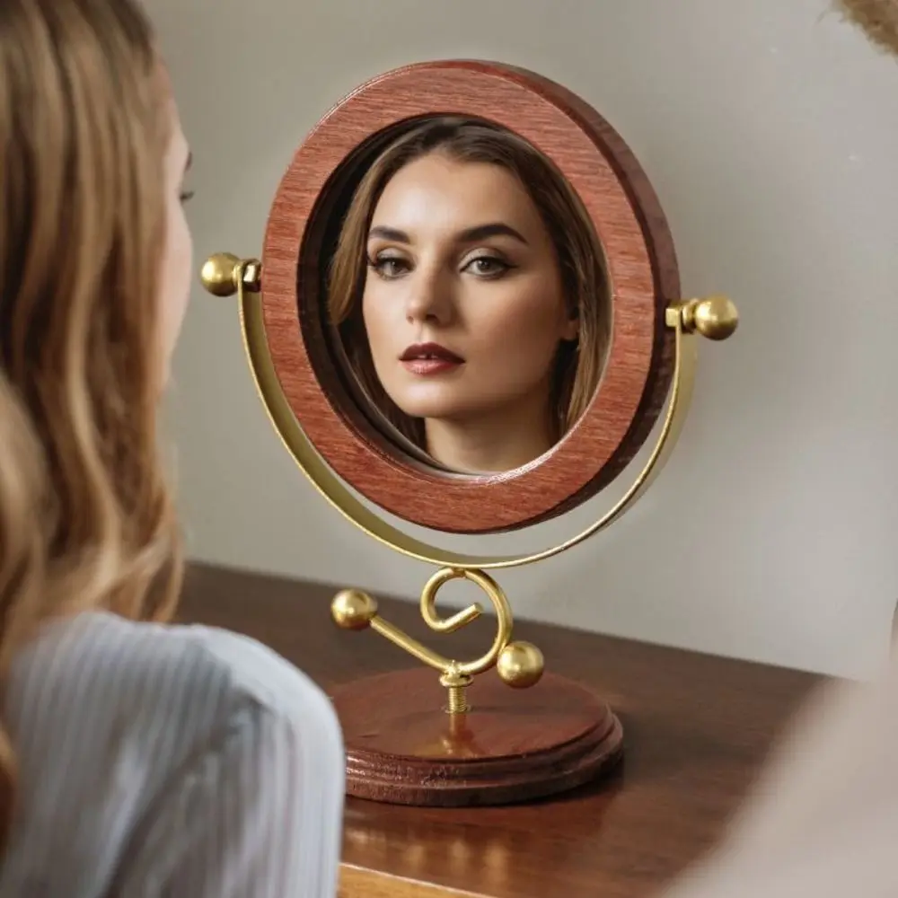 

Vertical Rotating Design Wood Makeup Mirror Retro Style Home Accessory Desktop Mirror Simple Makeup Application Dressing Mirror