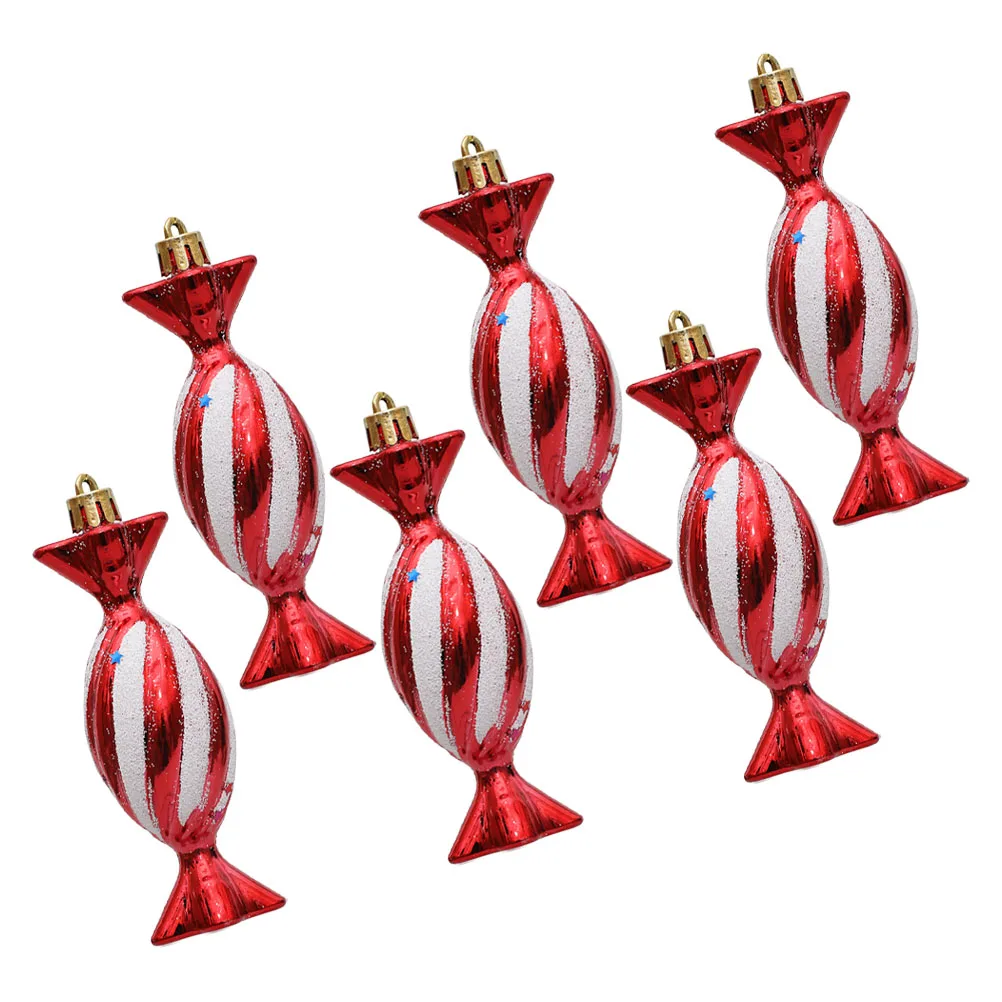 

6pcs Candy Shaped Ornaments Red Plastic Christmas Style Photo Prop Tree Hanging Party Favors Decorations