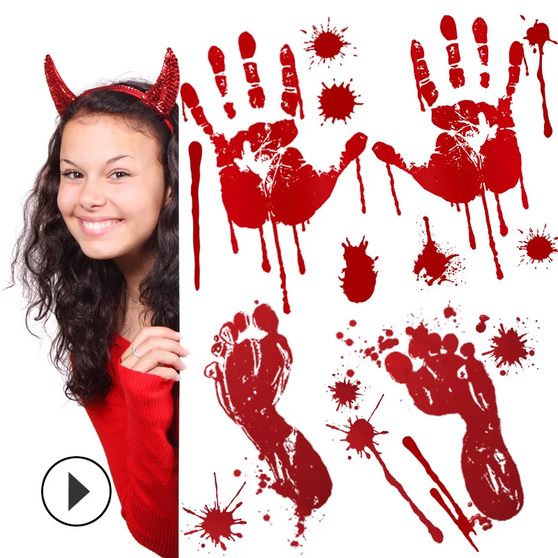 

Halloween Bloody Handprint Stickers Decoration Window Door Wall Clings Floor Poster Bloody Window Stickers Halloween Party Props