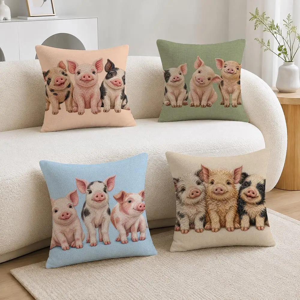 Cute Pet 2d flat printing cute Pigs Cushion Cover Soft Fluffy Short Plush  Pillow Case  Sofa Bed Home Decor