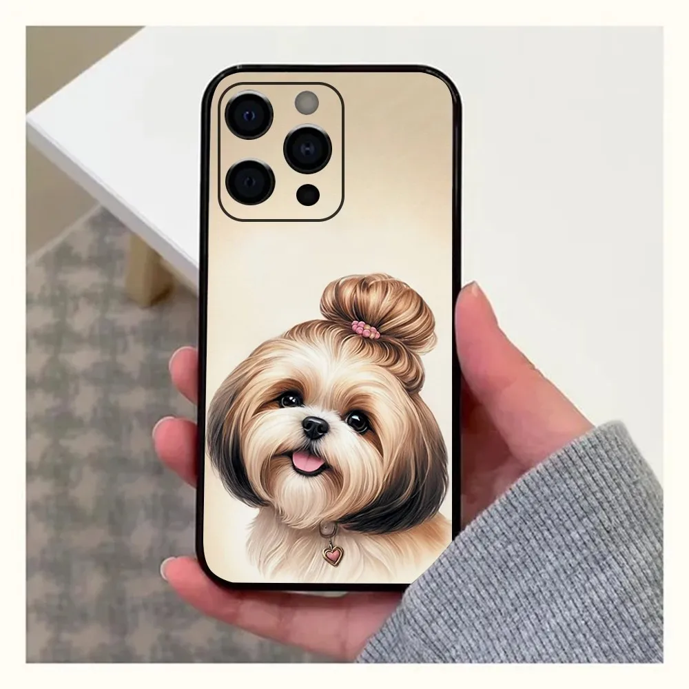 Shih Tzu Painting Cute Animal Phone Case For Apple iPhone 15,14,13,12,11,Pro,X,XS,Max,XR,Plus,Mini Soft Black Cover