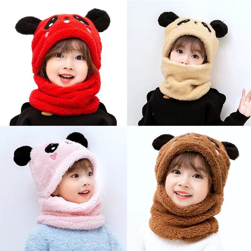 Cartoon Hat Girl Boy Scarf Thickened Hat Winter Hat Newborn Warm Children\'s Hat Plush Children\'s Hat Adult Parent Child Hat