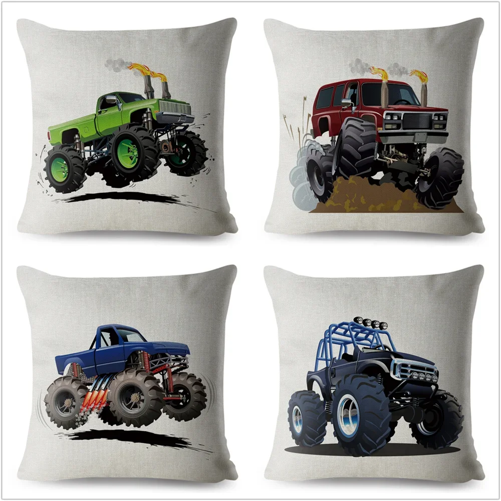 USA Cartoon Monster Truck Car SUV Pattern Cushion Cover Linen Pillow Covers 45*45cm Pillows Case Home Decor Pillowcase