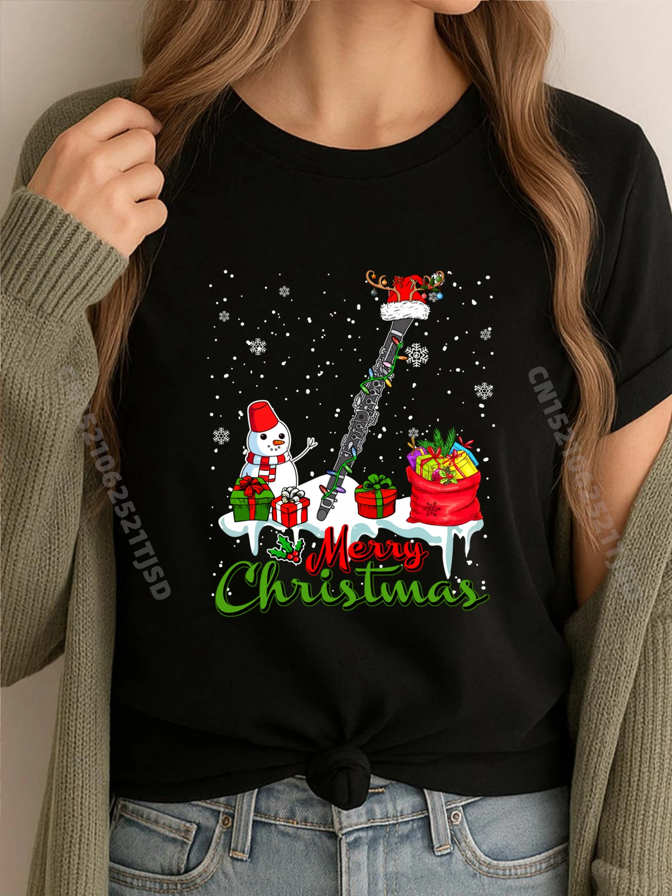 

Merry Christmas Santa Reindeer Clarinet Musical Snowman Mens Korean Fashion Christmas Family