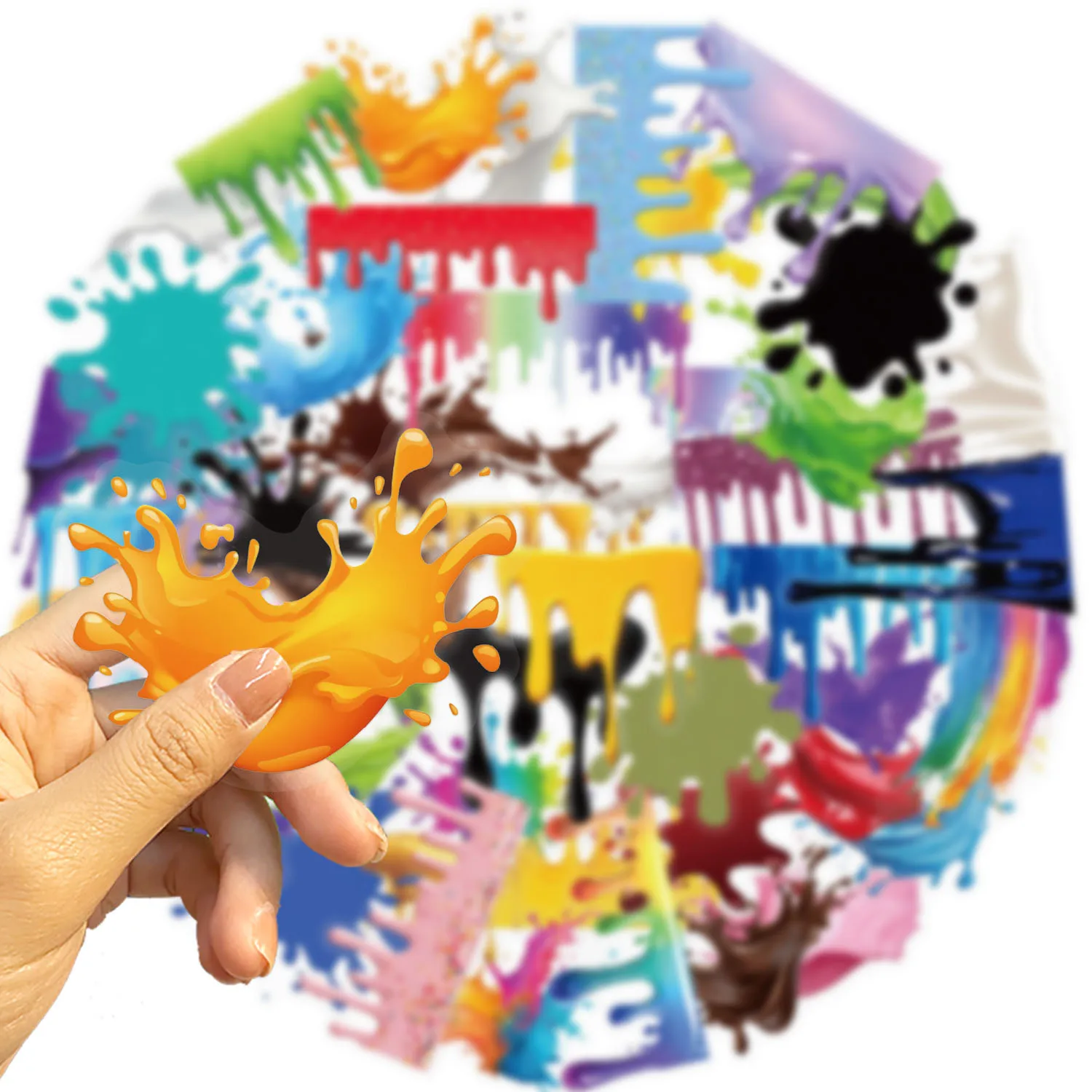 50/100PCS Dripping Paint Stickers Transparent PET Waterproof DI Luggage Water Cup Decorative Stationery Stickers