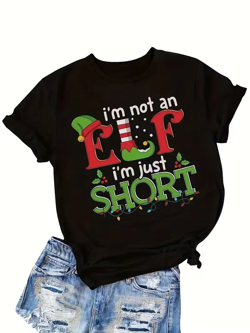 

Women's Vintage I'm Not an Elf I'm Just Short Christmas T-Shirt Meme Men Streetwear T Sthirt Cotton Oversized Tee Unisex Couple