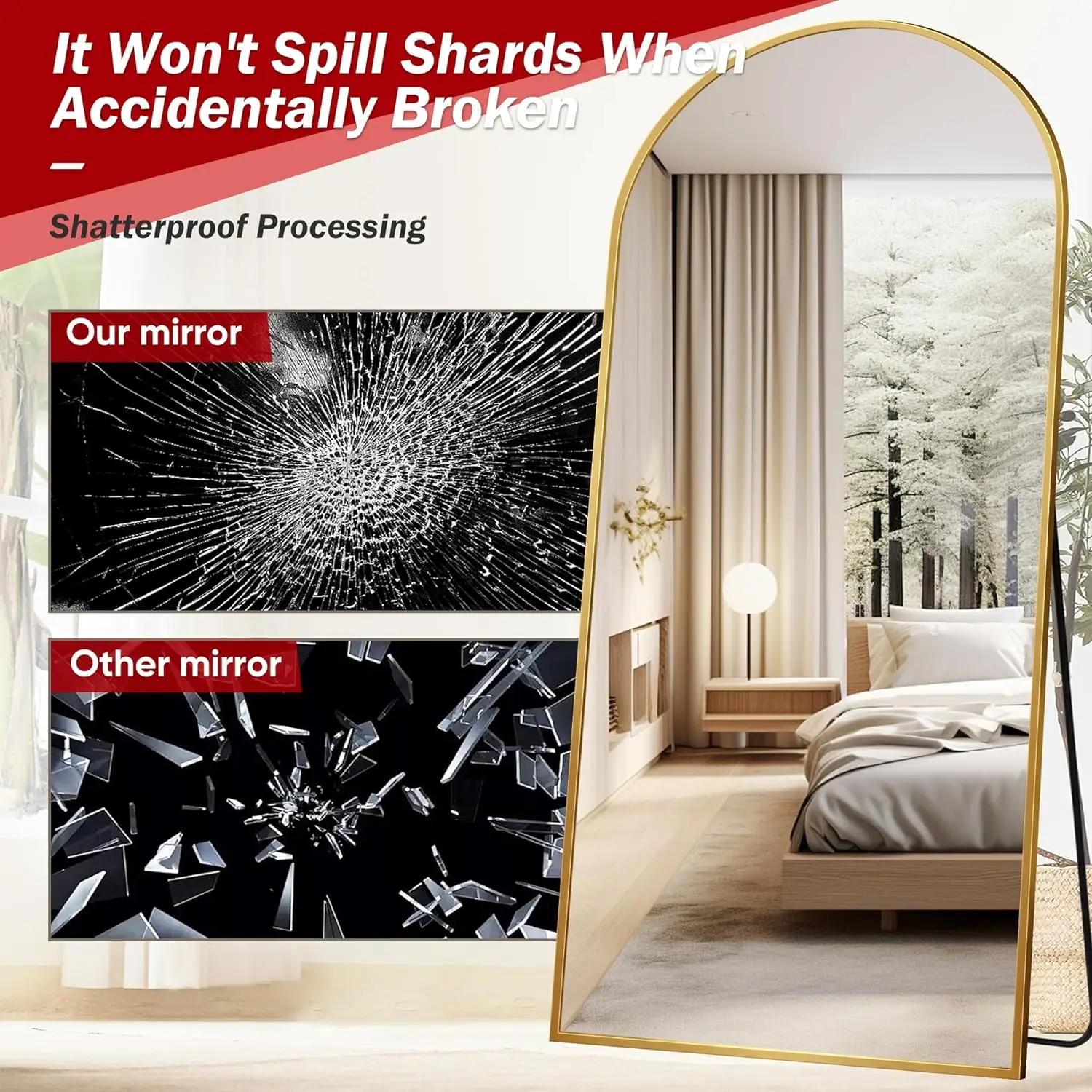 Freestanding Full Body Mirror with Stand Aluminum Alloy Frame High-Definition Shatterproof Glass Bedroom Hanging Mounted 76"x34"