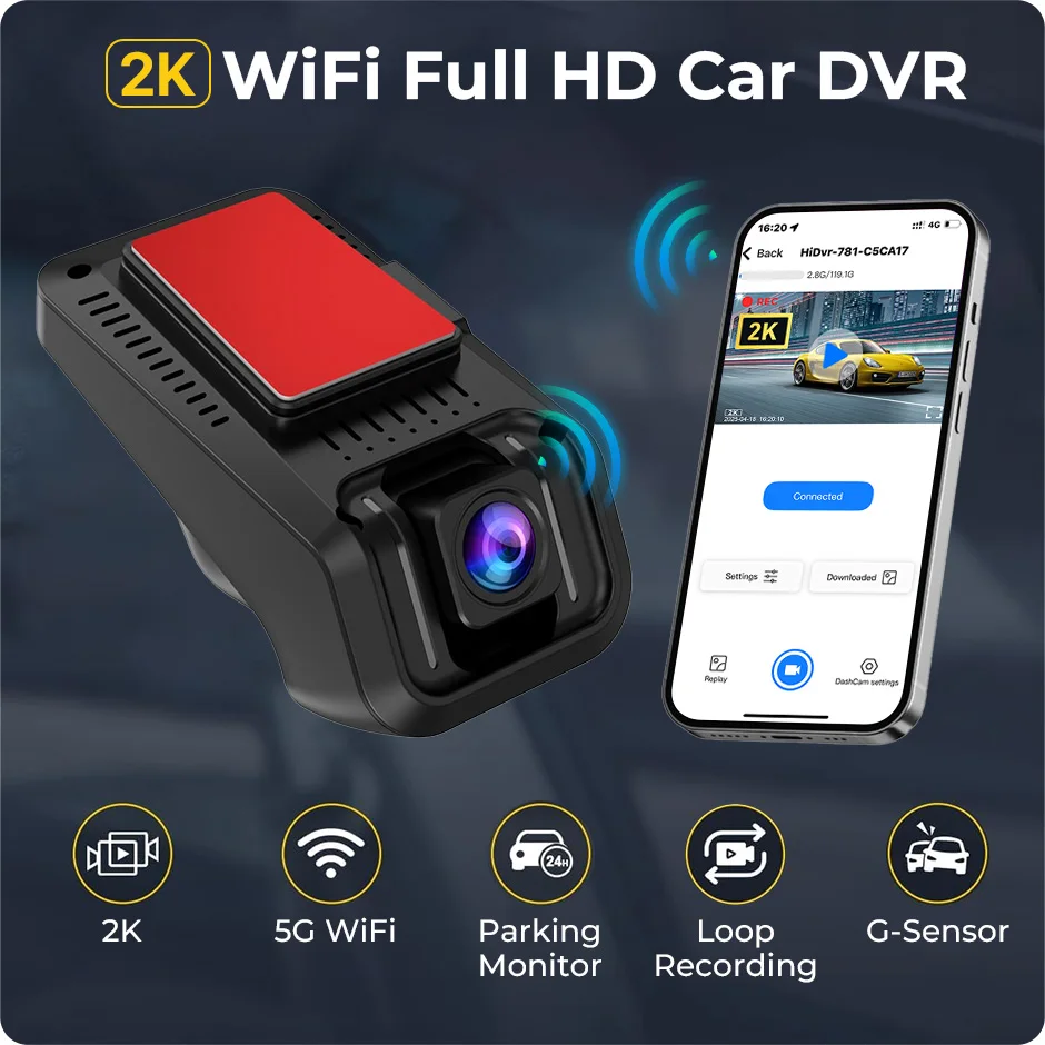 2K WiFi Full HD Car DVR Dash Cam Driving Video Recorder APP Control 24H Parking Monitor Loop Recording Night Vision For All Cars