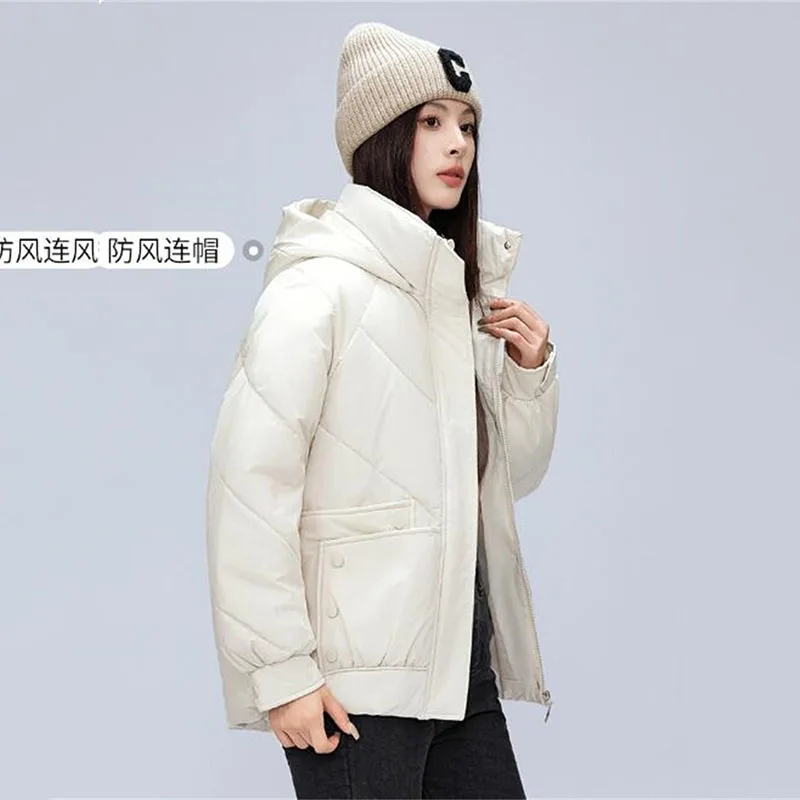 Manteau d'hiver en coton pour femme, veste courte en duvet de coton, édition coréenne, ample, épais, à capuche, coupe-vent, chaud, nouvelle collection 2025